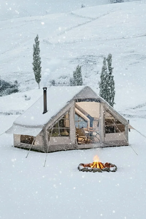 6 Kişilik 4 Mevsim Şişme Çadır Şeffaf Tavan Pencereli (2 Kapılı) 300x210cm (Kış Şartlarına Uygun)